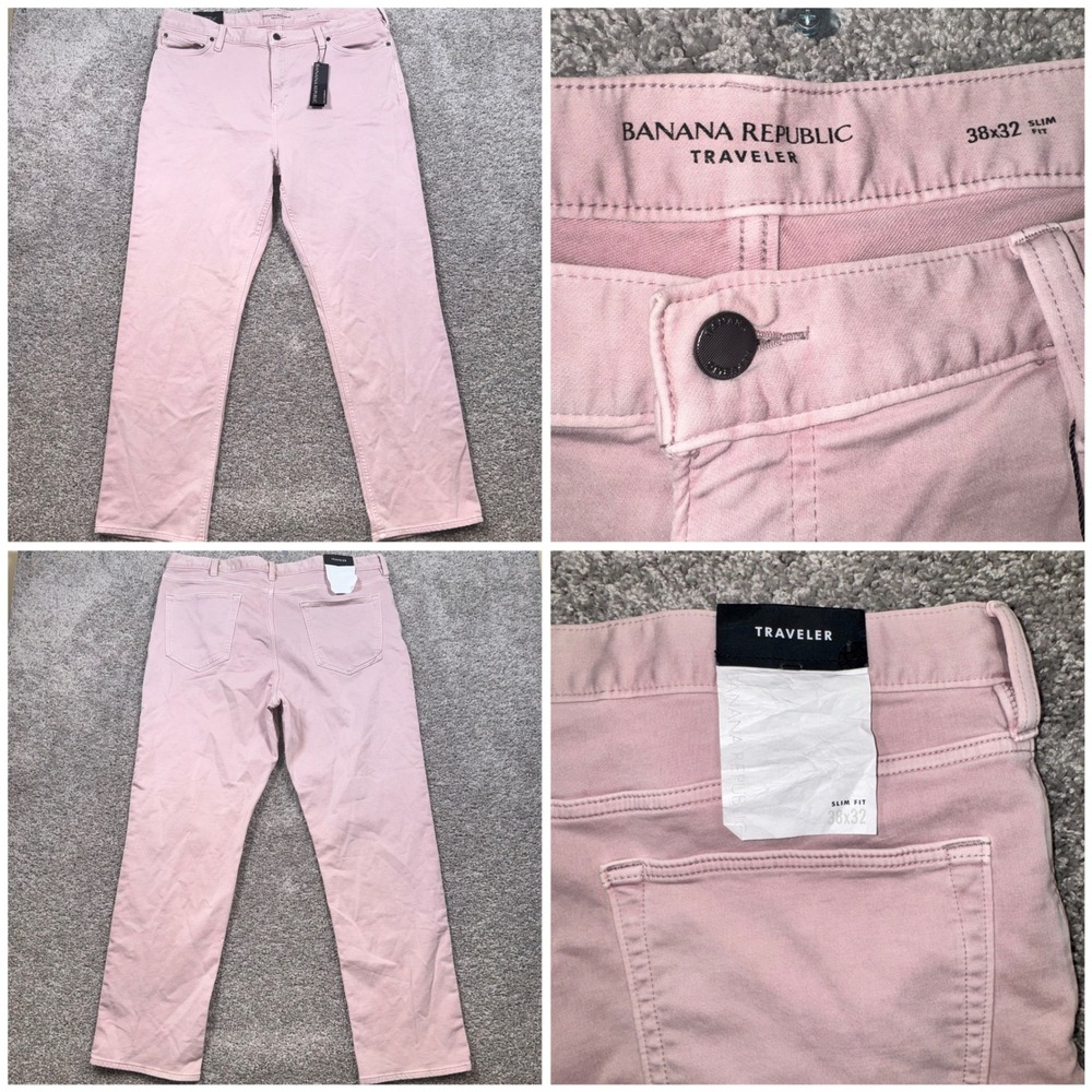 Banana Republic Traveler Pants Mens Slim Fit Stretch Pink 38x32 NEW